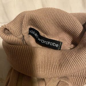 Naked, wardrobe, , so long sleeve cut out turtleneck tan dress size medium.